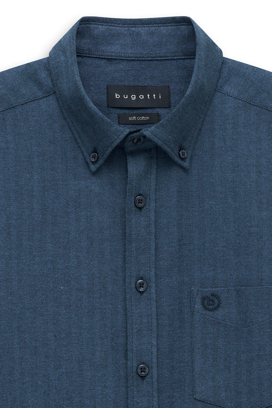Bugatti Casual Long Sleeve Blue Herringbone