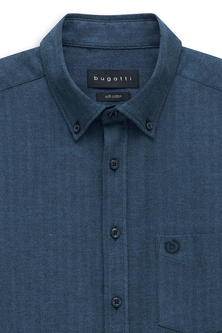 Bugatti Casual Long Sleeve Blue Herringbone