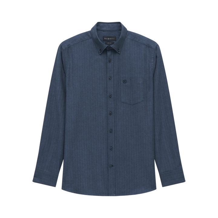 Bugatti Casual Long Sleeve Blue Herringbone