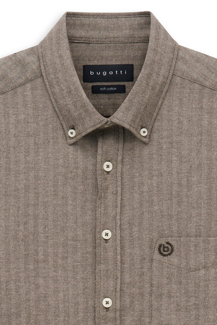 Bugatti Casual Long Sleeve Olive Herringbone