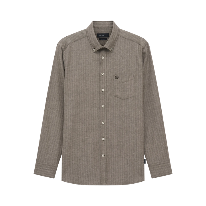 Bugatti Casual Long Sleeve Olive Herringbone