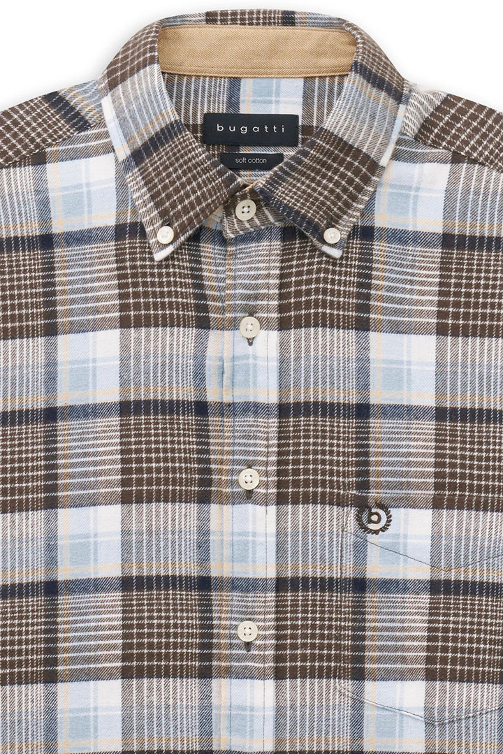 Bugatti Casual Long Sleeve Brown Blue Check