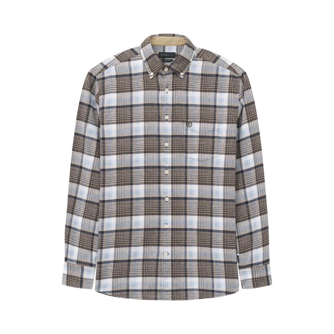 Bugatti Casual Long Sleeve Brown Blue Check